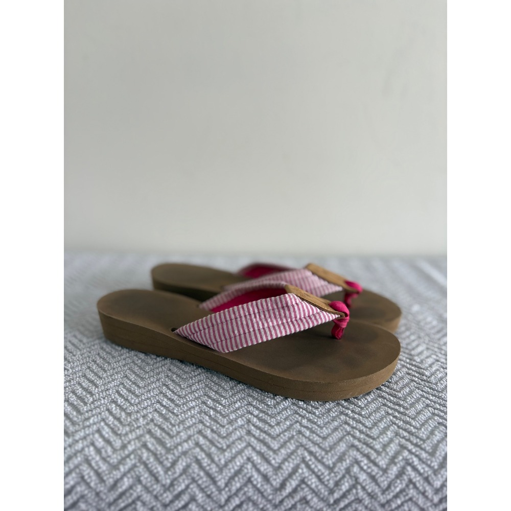 Eliza B. Pink Seersucker Stripe Platform Wedge Flip Flop Sandals Women Size 7